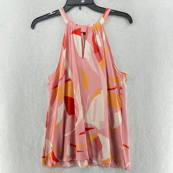 Classiques Entier Tops Womens M Red Pink Orange Floral Halter Sleeveless Stretch - Picture 1 of 9